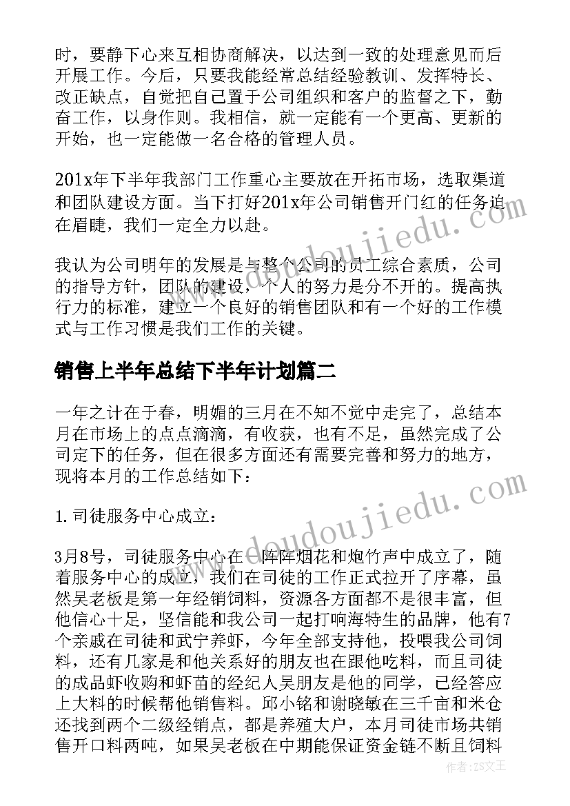 最新销售上半年总结下半年计划(模板8篇)