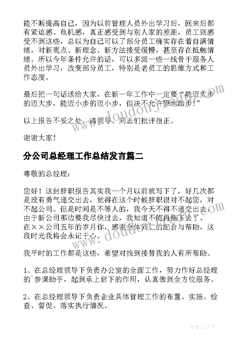 2023年分公司总经理工作总结发言(精选5篇)