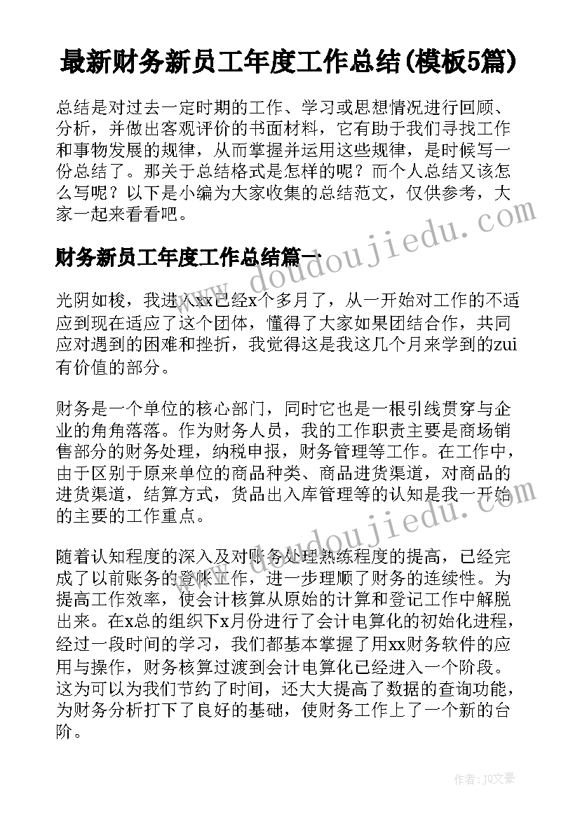 最新财务新员工年度工作总结(模板5篇)