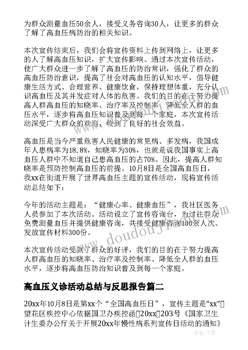 2023年高血压义诊活动总结与反思报告 高血压日义诊活动总结(汇总5篇)