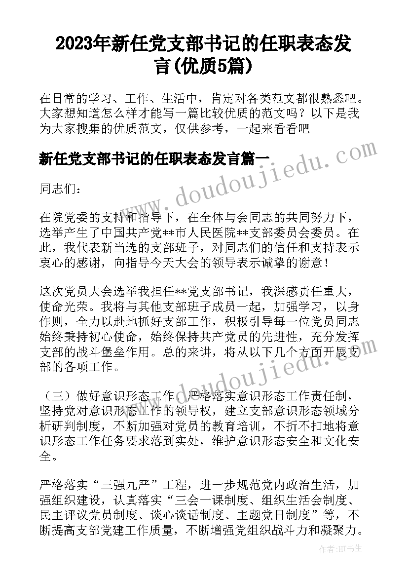 2023年新任党支部书记的任职表态发言(优质5篇)