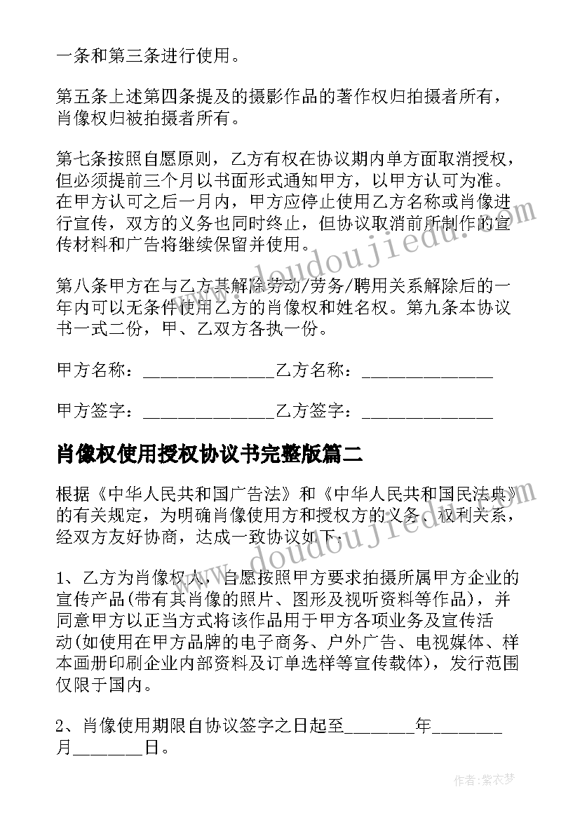 最新肖像权使用授权协议书完整版(大全5篇)