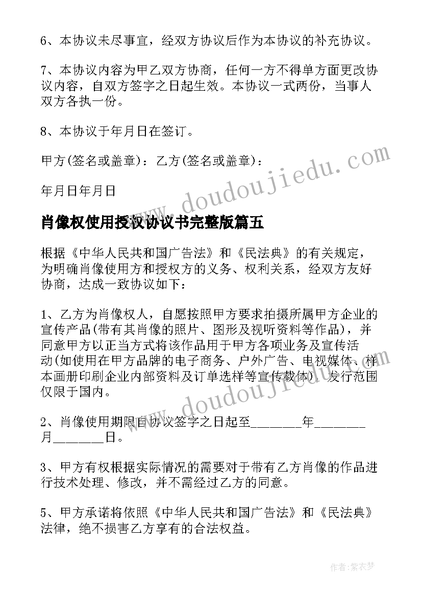 最新肖像权使用授权协议书完整版(大全5篇)