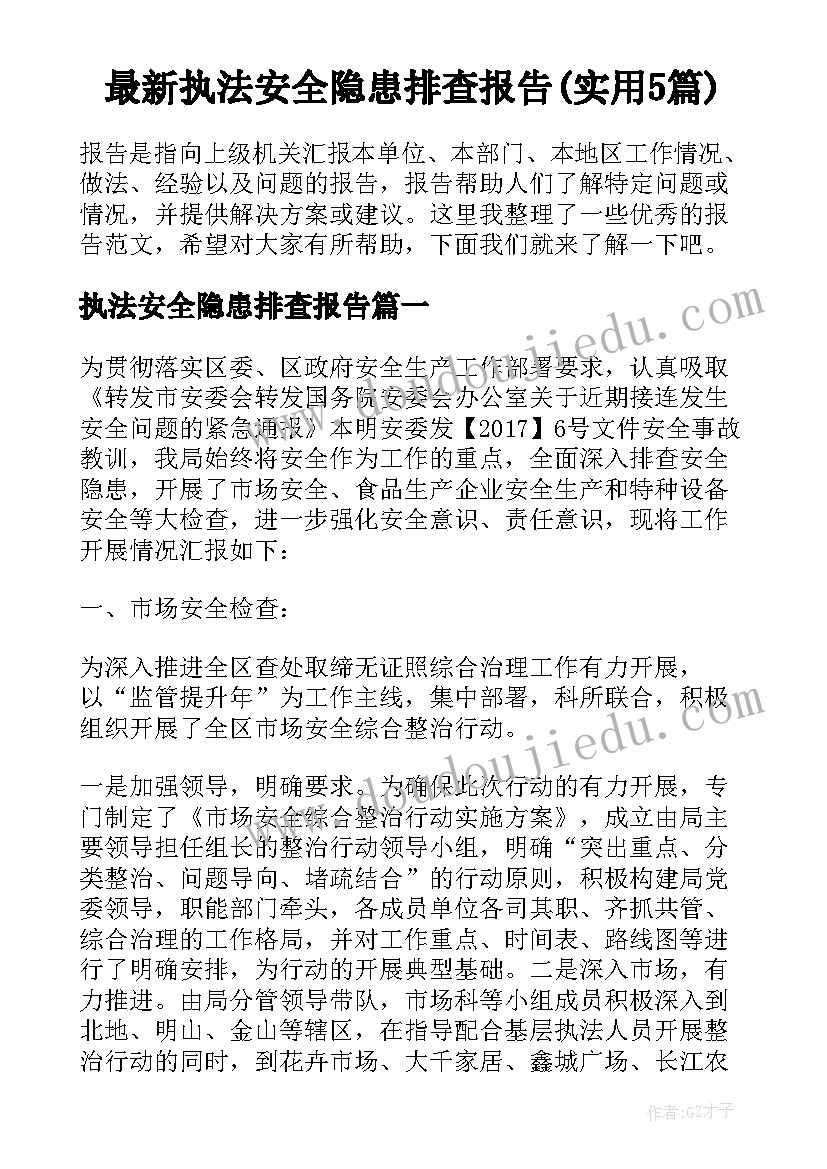 最新执法安全隐患排查报告(实用5篇)