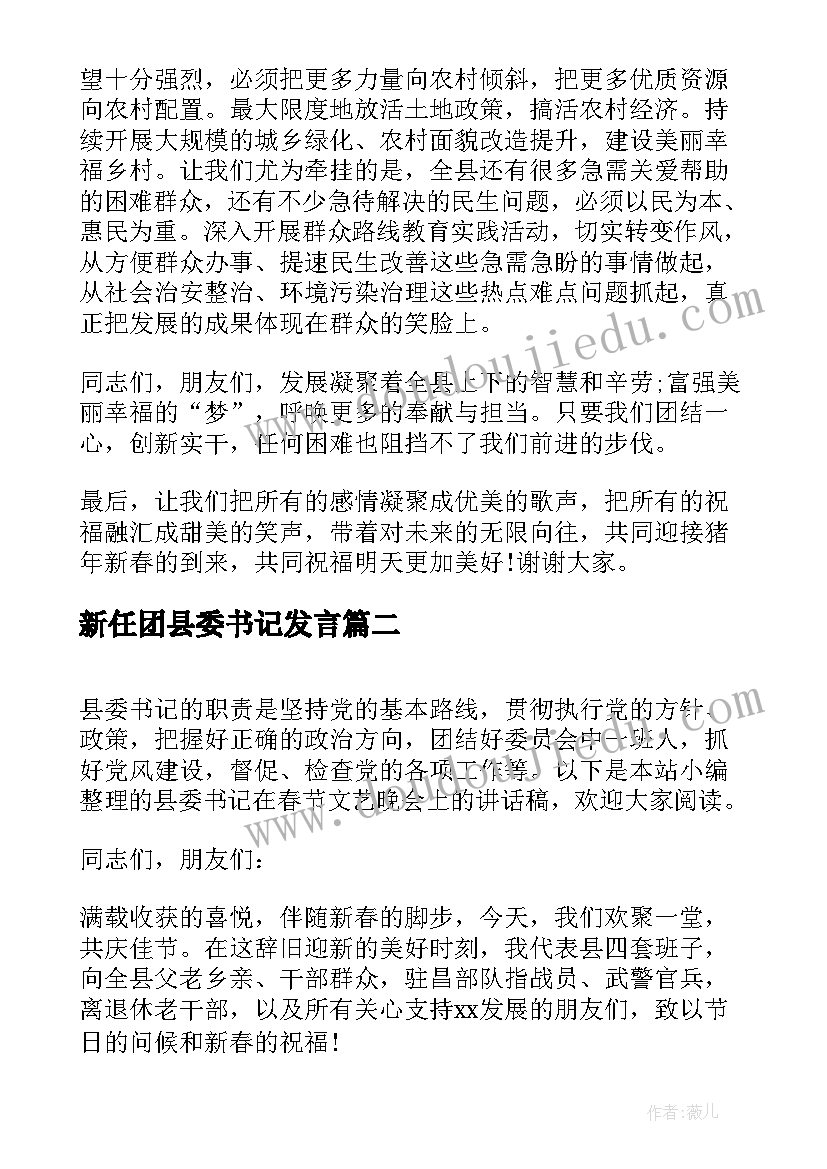 新任团县委书记发言 县委书记在春节文艺晚会上的讲话稿(通用5篇)