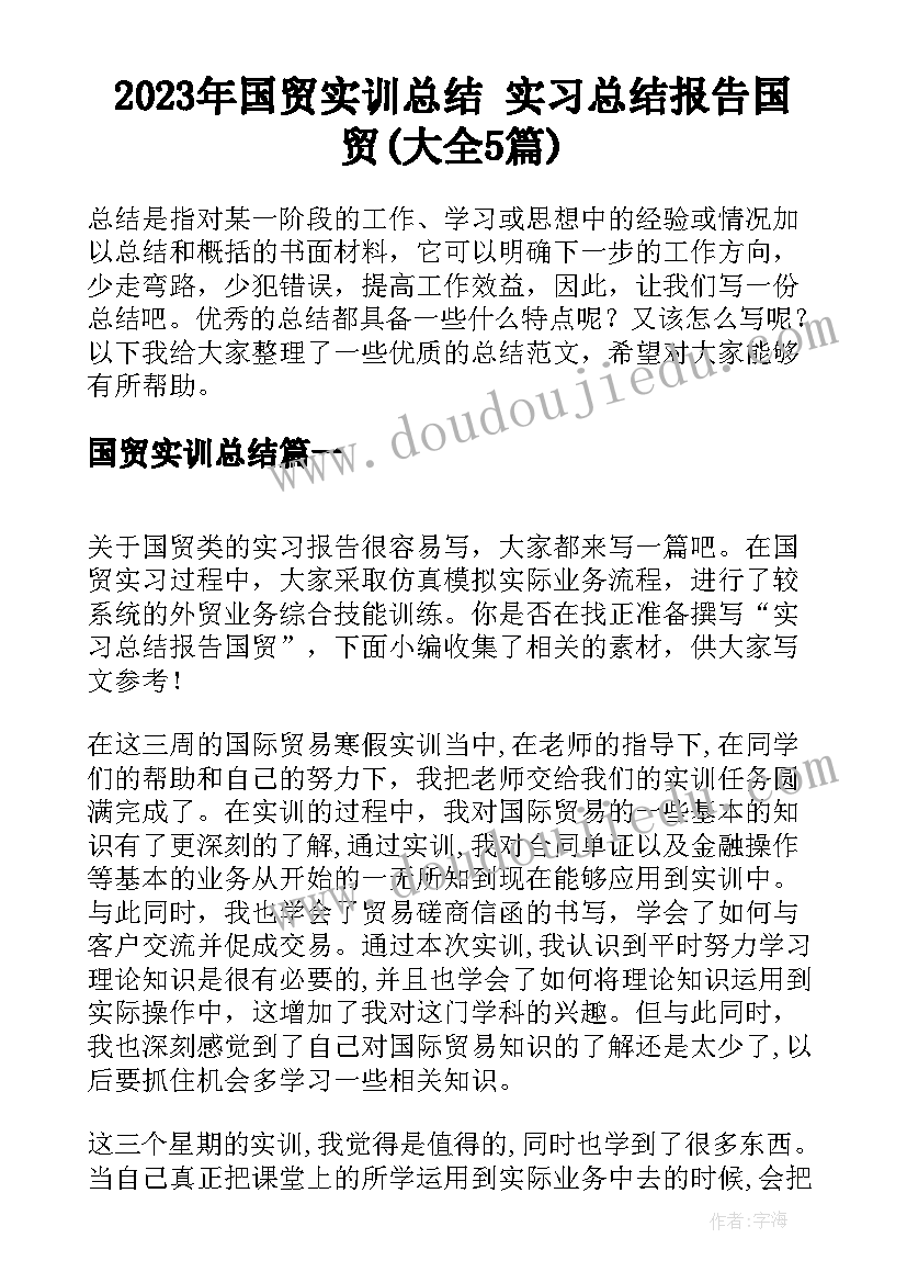 2023年国贸实训总结 实习总结报告国贸(大全5篇)