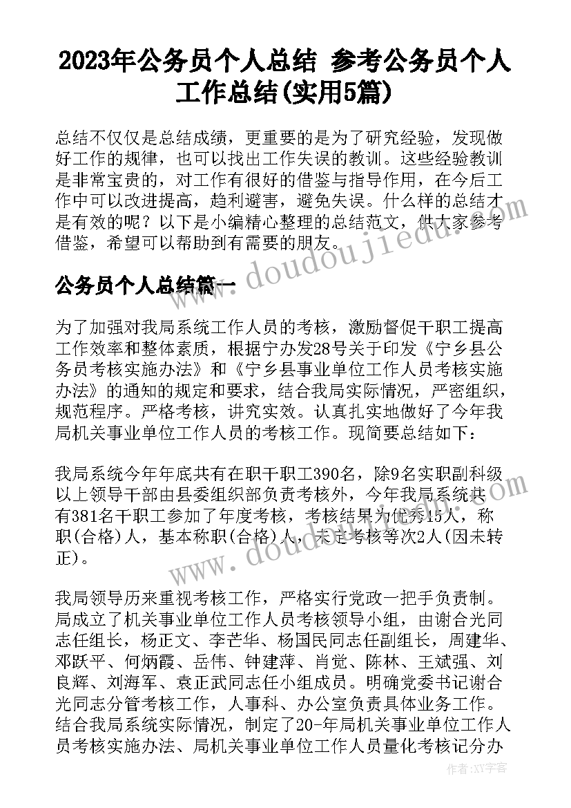 2023年公务员个人总结 参考公务员个人工作总结(实用5篇)