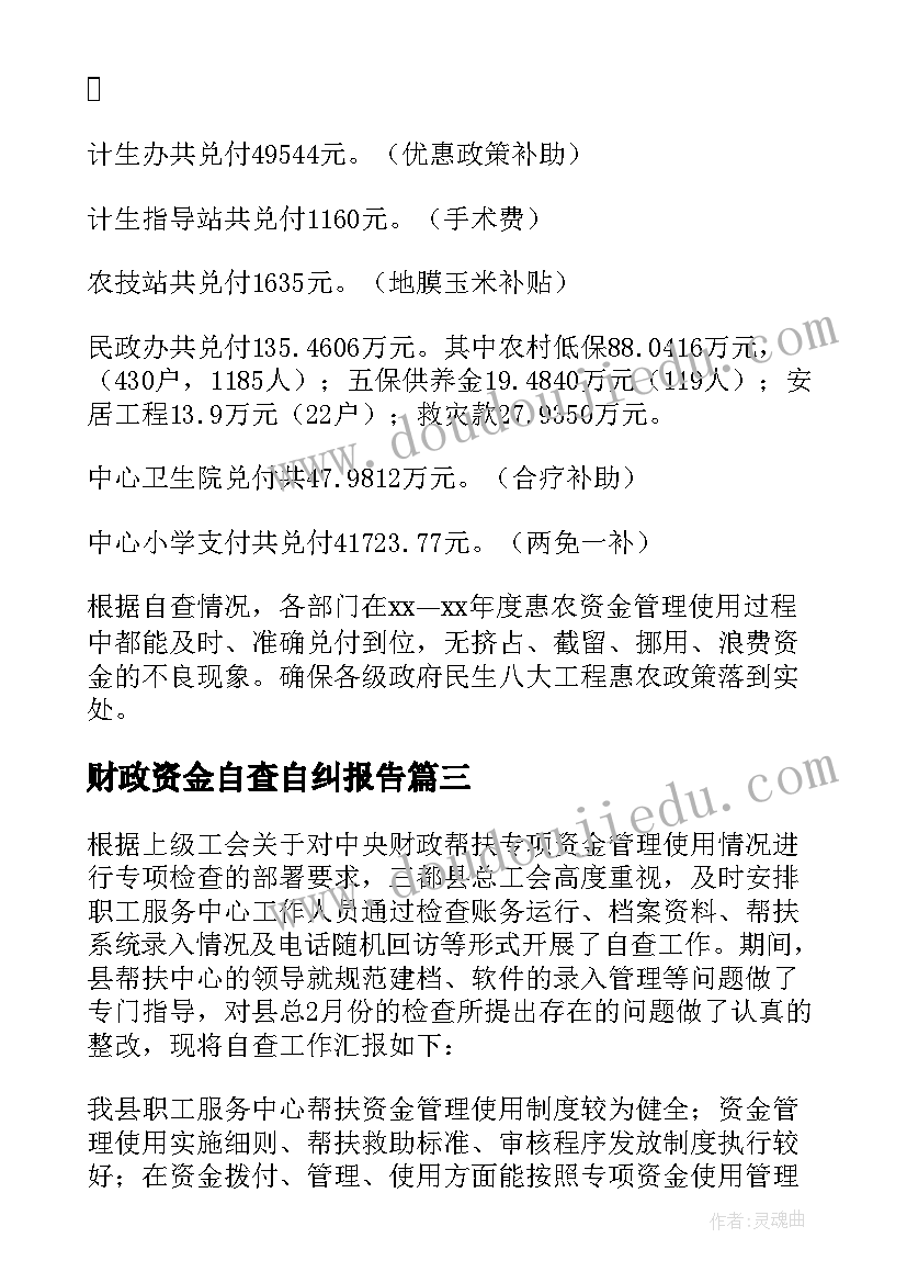 财政资金自查自纠报告(优质5篇)