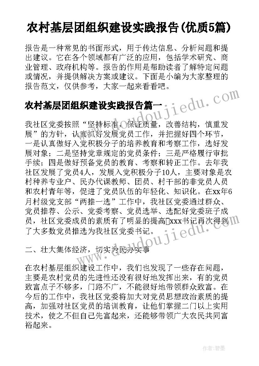 农村基层团组织建设实践报告(优质5篇)