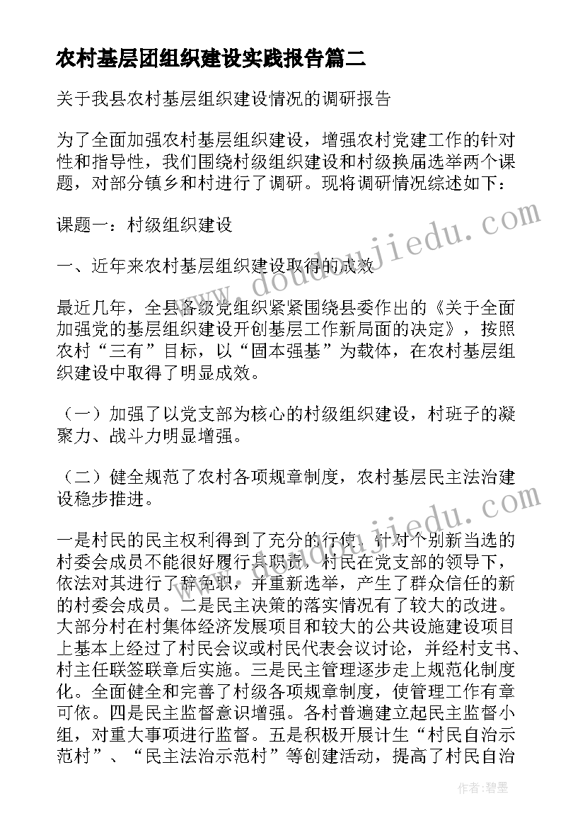 农村基层团组织建设实践报告(优质5篇)