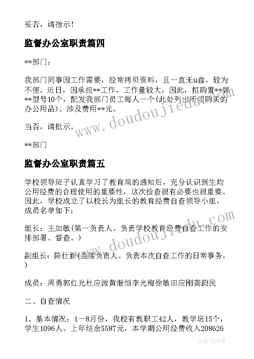 最新监督办公室职责 办公经费的申请报告(优质7篇)