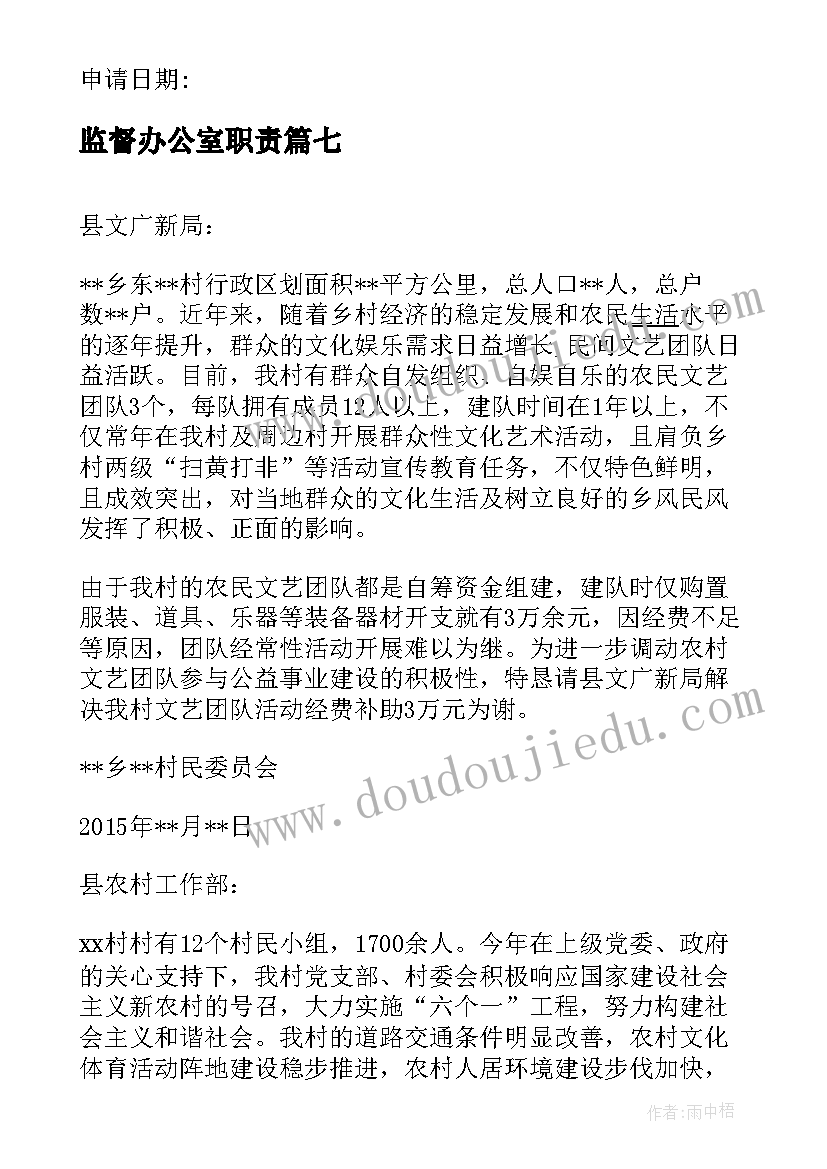 最新监督办公室职责 办公经费的申请报告(优质7篇)