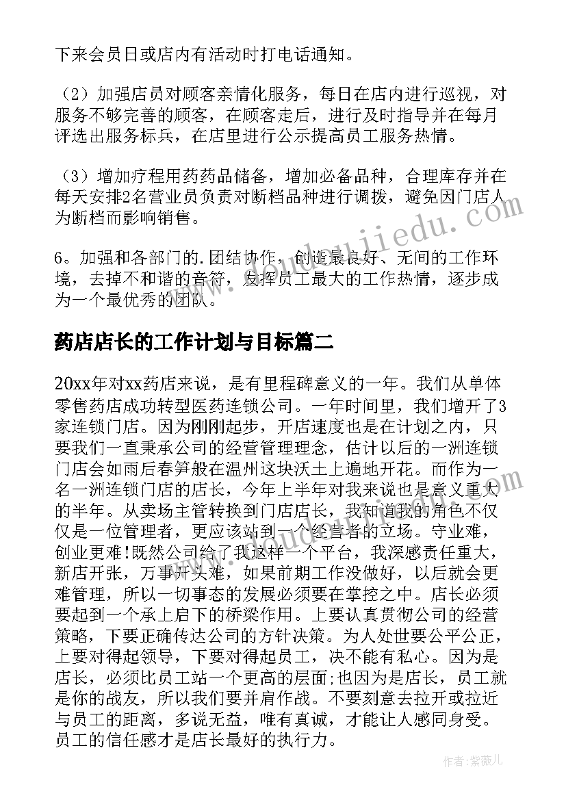 2023年药店店长的工作计划与目标(大全5篇)