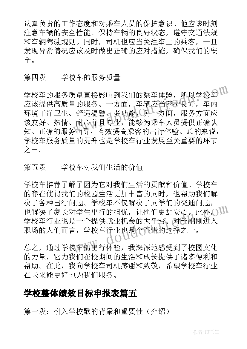 学校整体绩效目标申报表 学校学校心得体会(实用10篇)