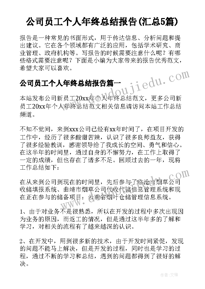 公司员工个人年终总结报告(汇总5篇)