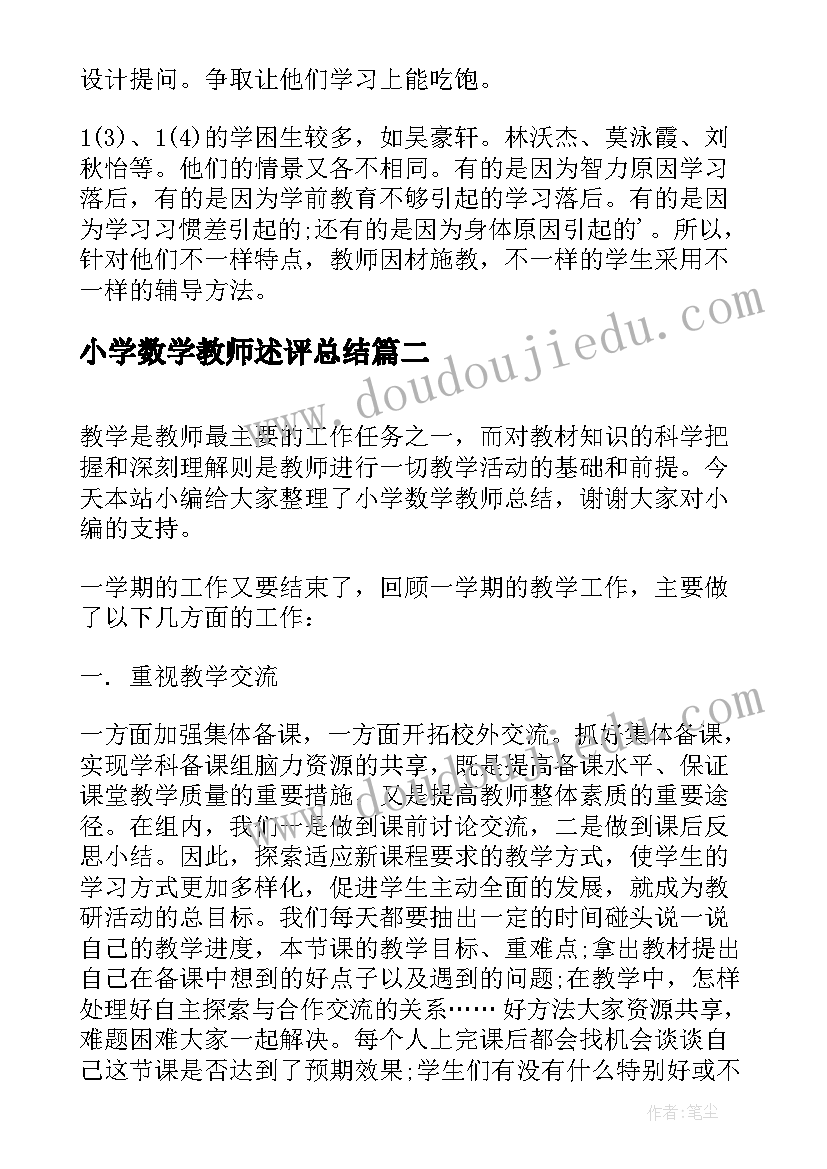 小学数学教师述评总结(大全5篇)