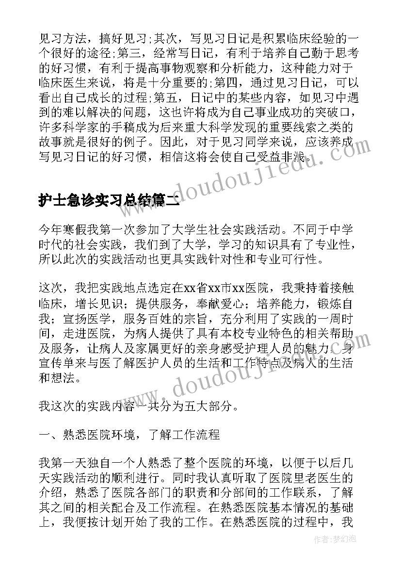 2023年护士急诊实习总结(大全5篇)