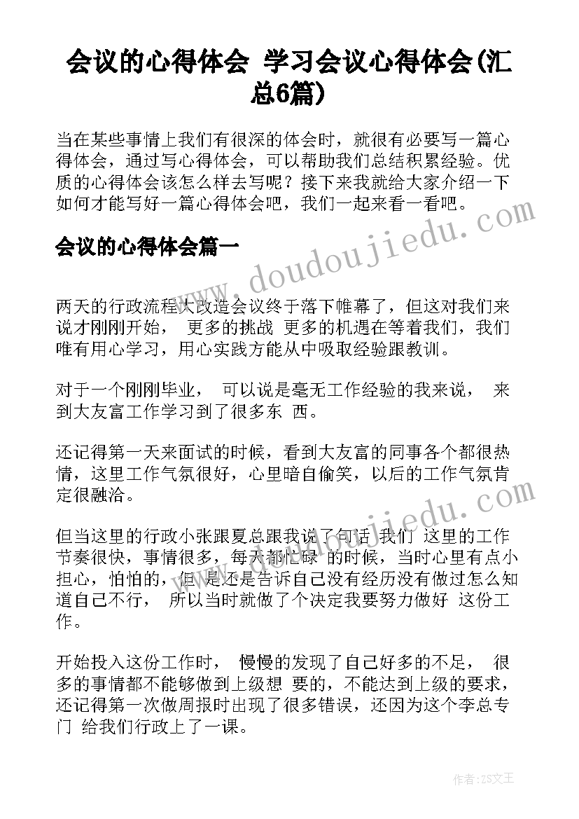 会议的心得体会 学习会议心得体会(汇总6篇)