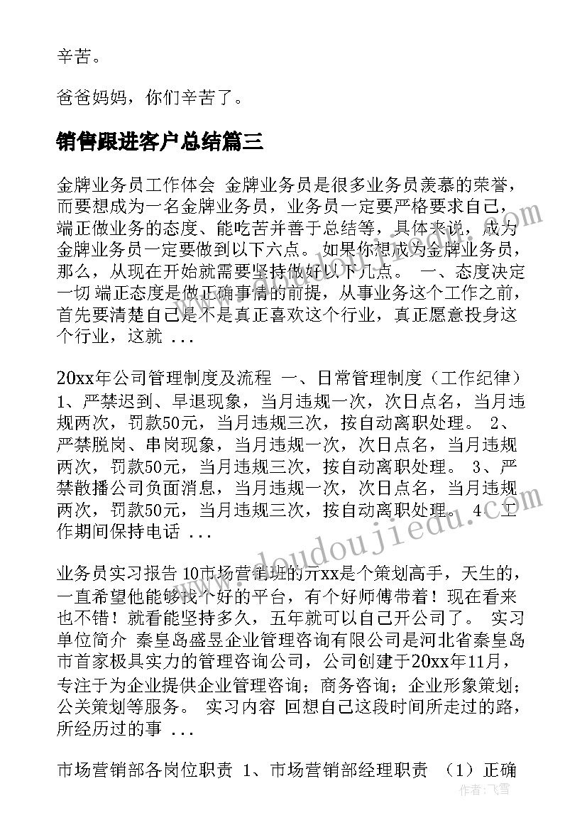 最新销售跟进客户总结 汽车销售客户拜访总结(通用5篇)