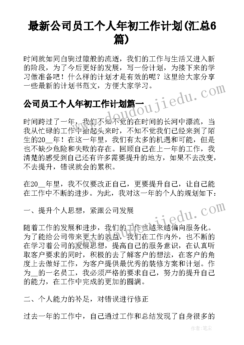 最新公司员工个人年初工作计划(汇总6篇)