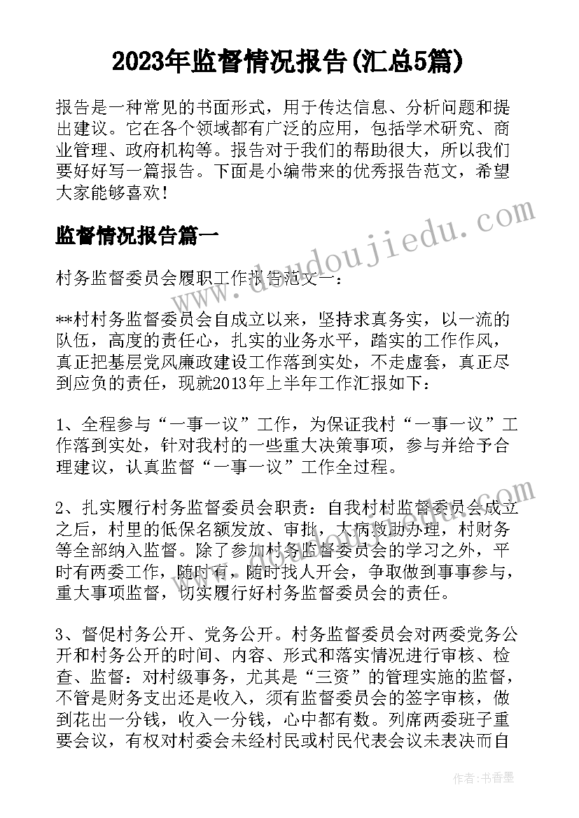 2023年监督情况报告(汇总5篇)