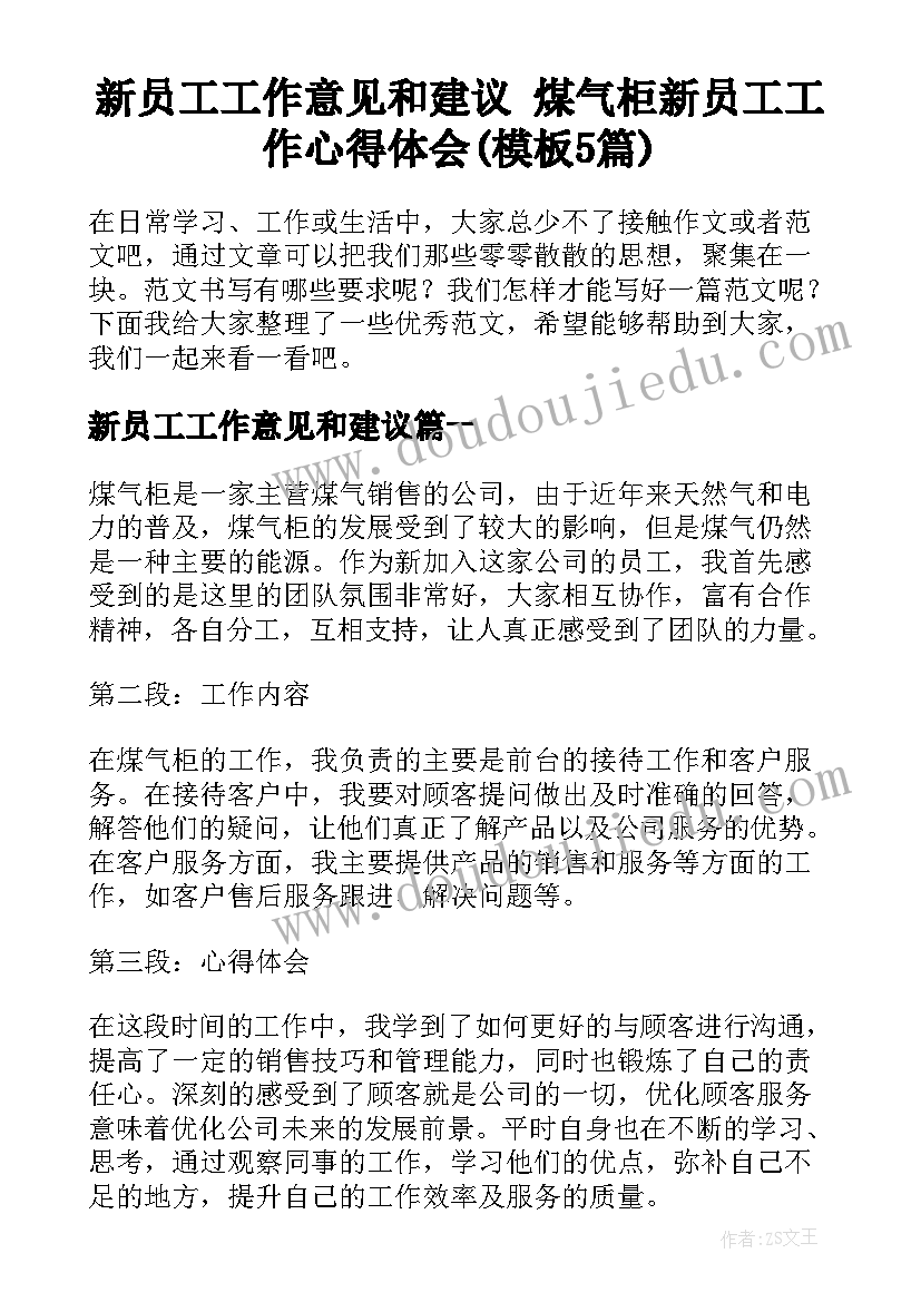 新员工工作意见和建议 煤气柜新员工工作心得体会(模板5篇)