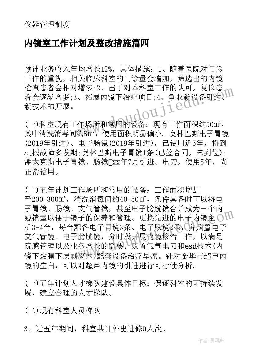 2023年内镜室工作计划及整改措施(实用5篇)