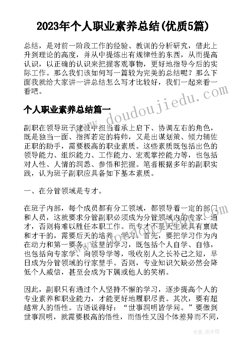 2023年个人职业素养总结(优质5篇)