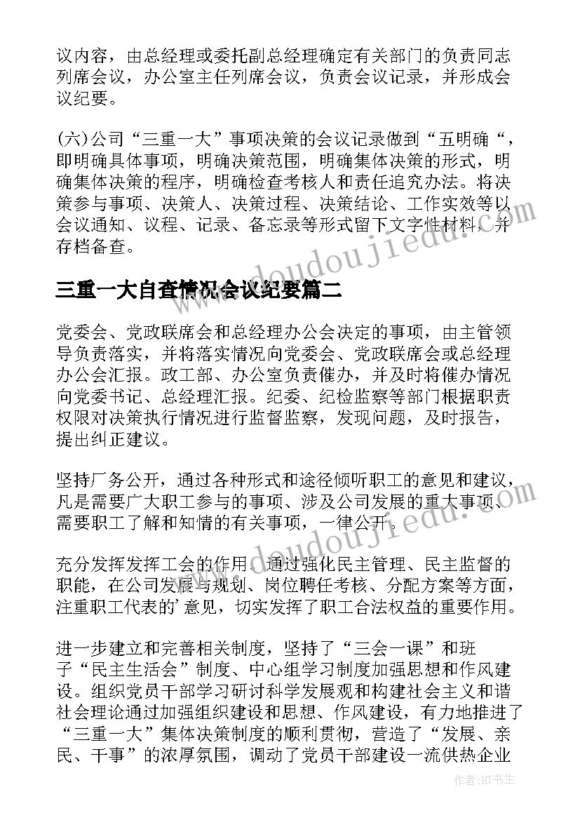 三重一大自查情况会议纪要(实用5篇)