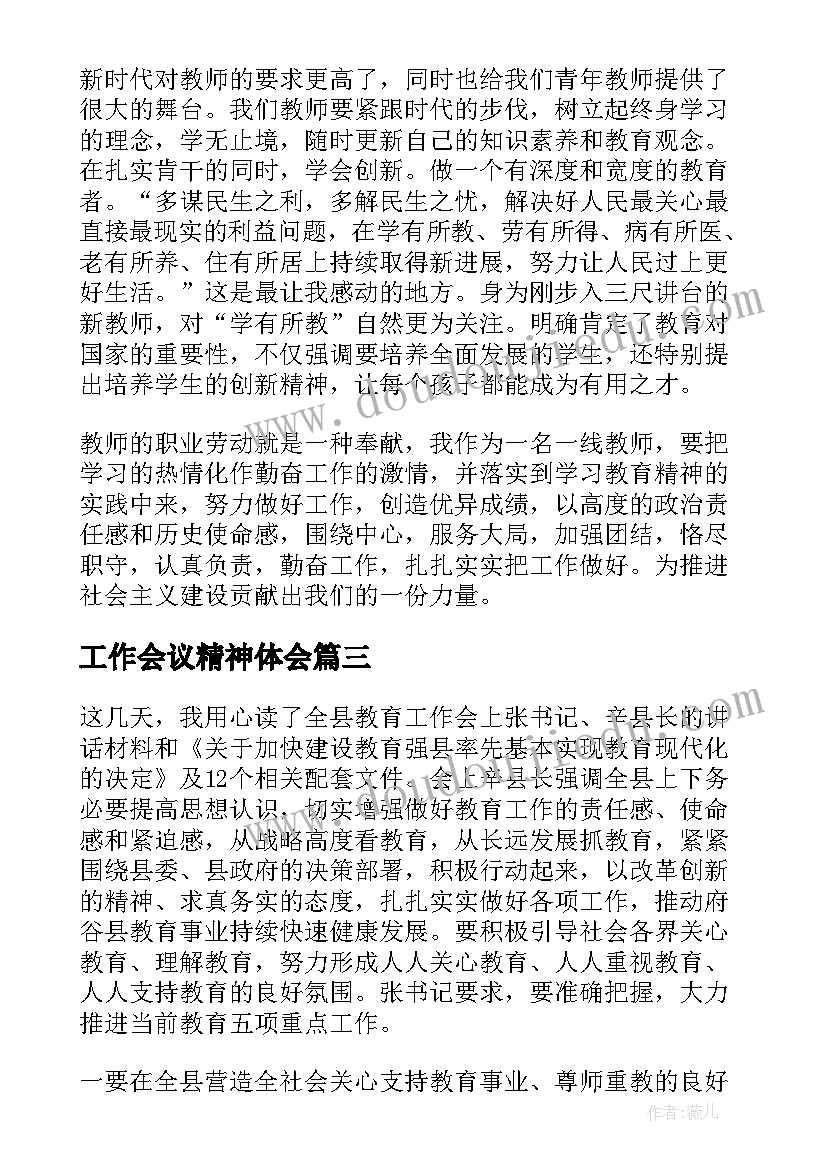 最新工作会议精神体会(汇总7篇)