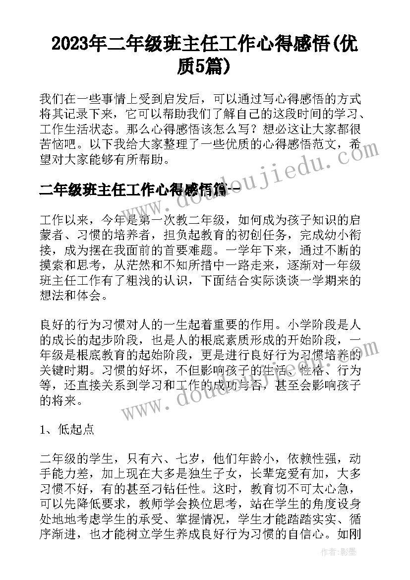 2023年二年级班主任工作心得感悟(优质5篇)