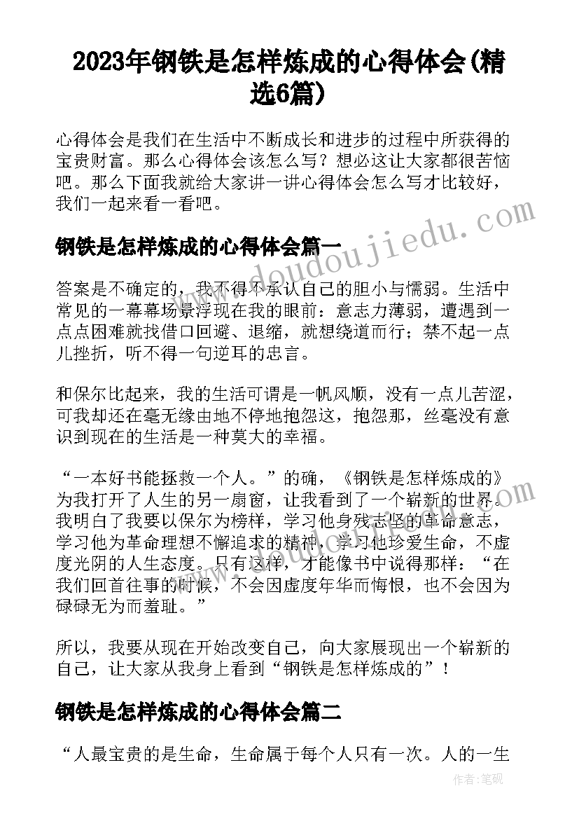 2023年钢铁是怎样炼成的心得体会(精选6篇)