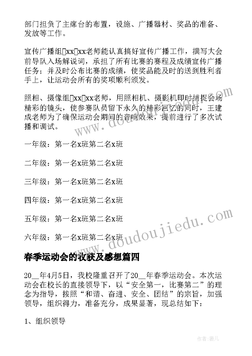 2023年春季运动会的收获及感想(通用6篇)