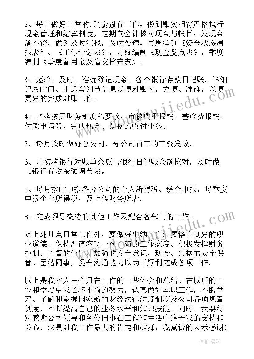 2023年出纳的转正工作总结(优质10篇)