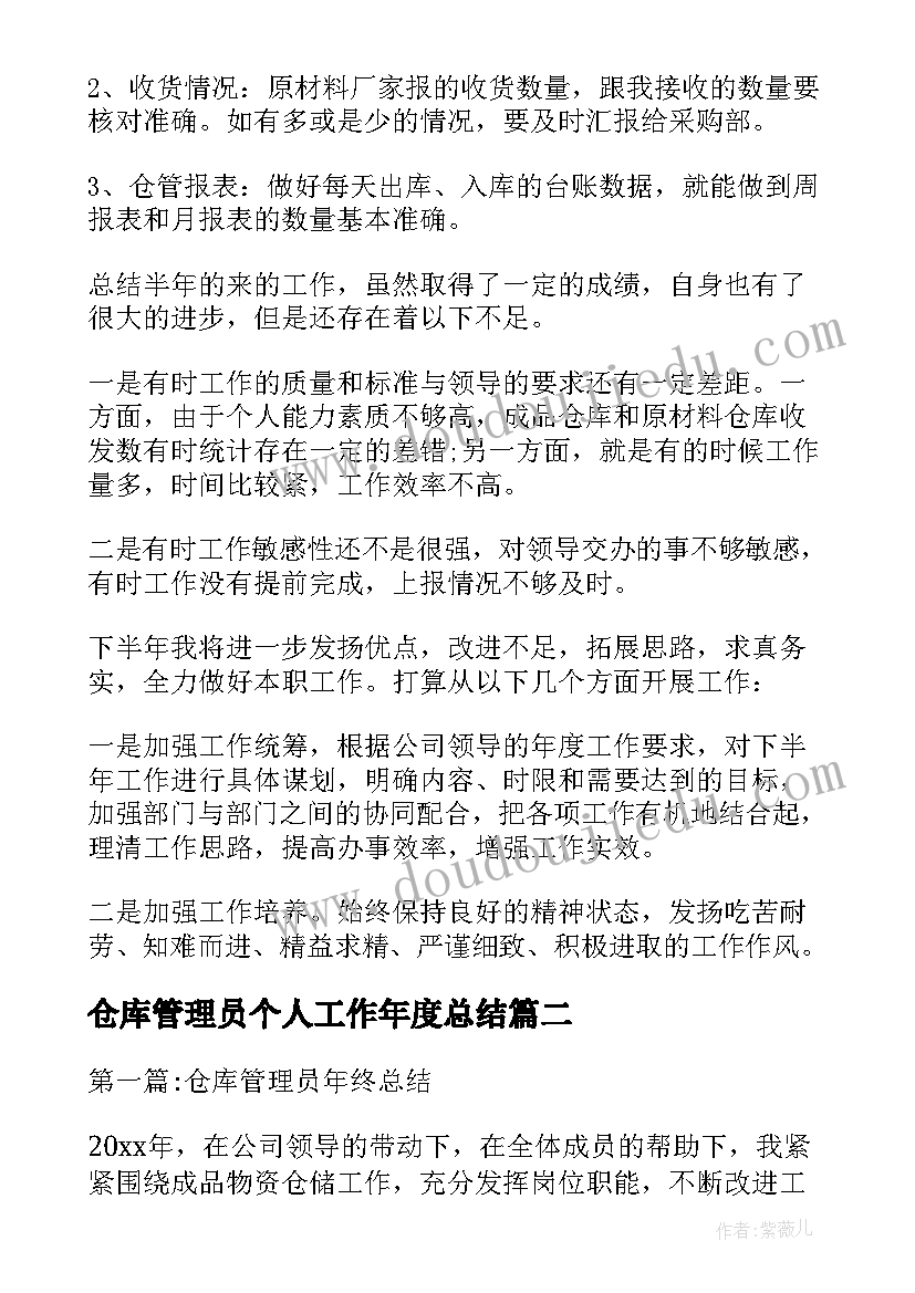 仓库管理员个人工作年度总结(实用7篇)