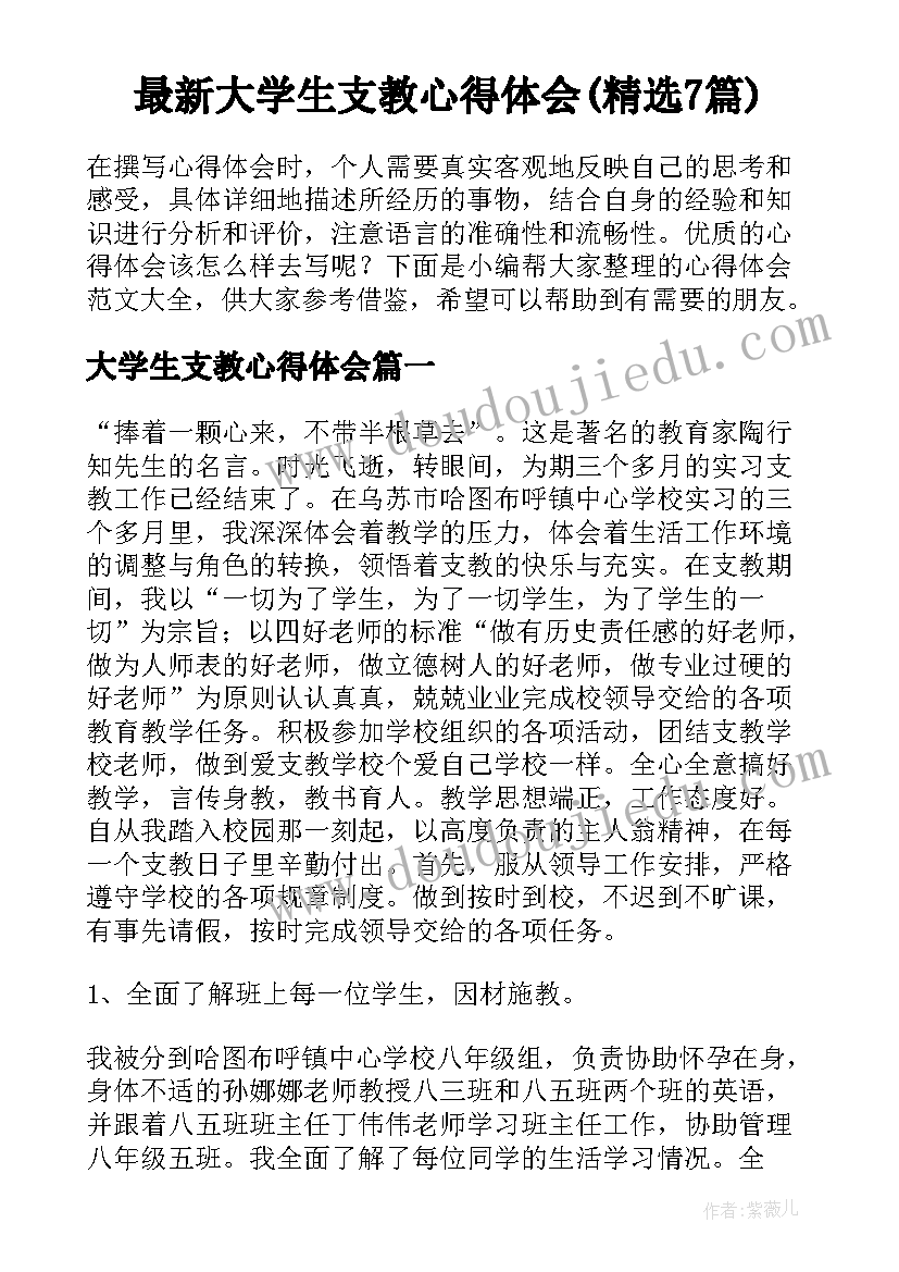 最新大学生支教心得体会(精选7篇)