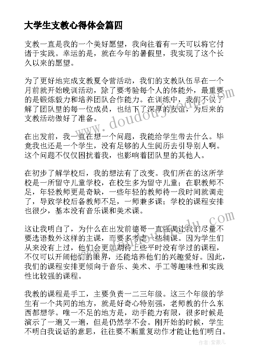 最新大学生支教心得体会(精选7篇)