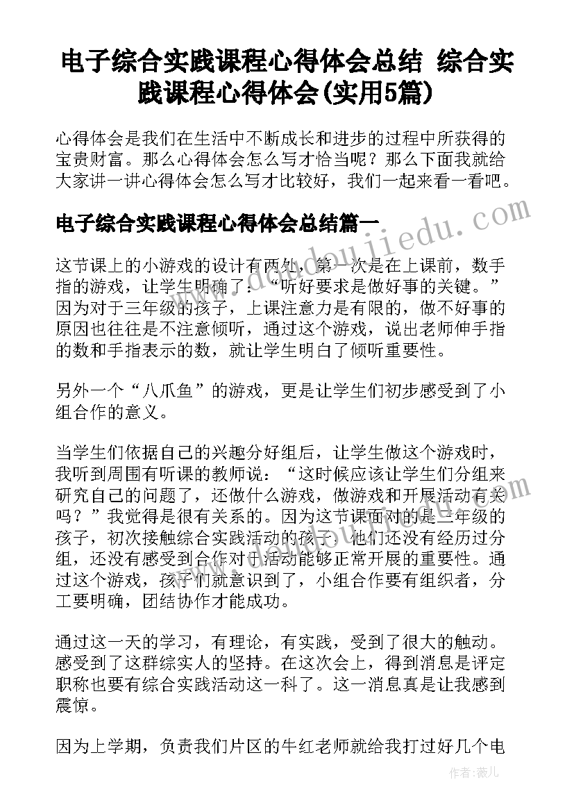 电子综合实践课程心得体会总结 综合实践课程心得体会(实用5篇)