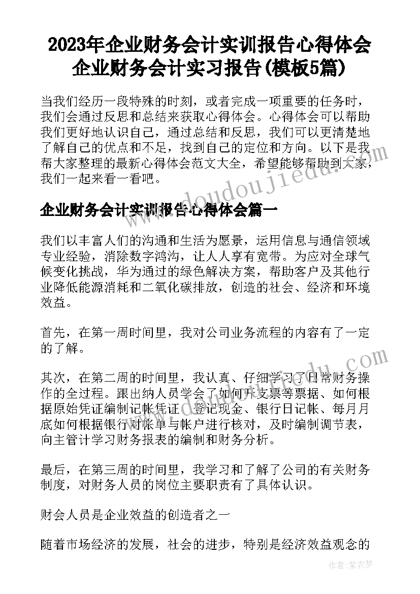 2023年企业财务会计实训报告心得体会 企业财务会计实习报告(模板5篇)