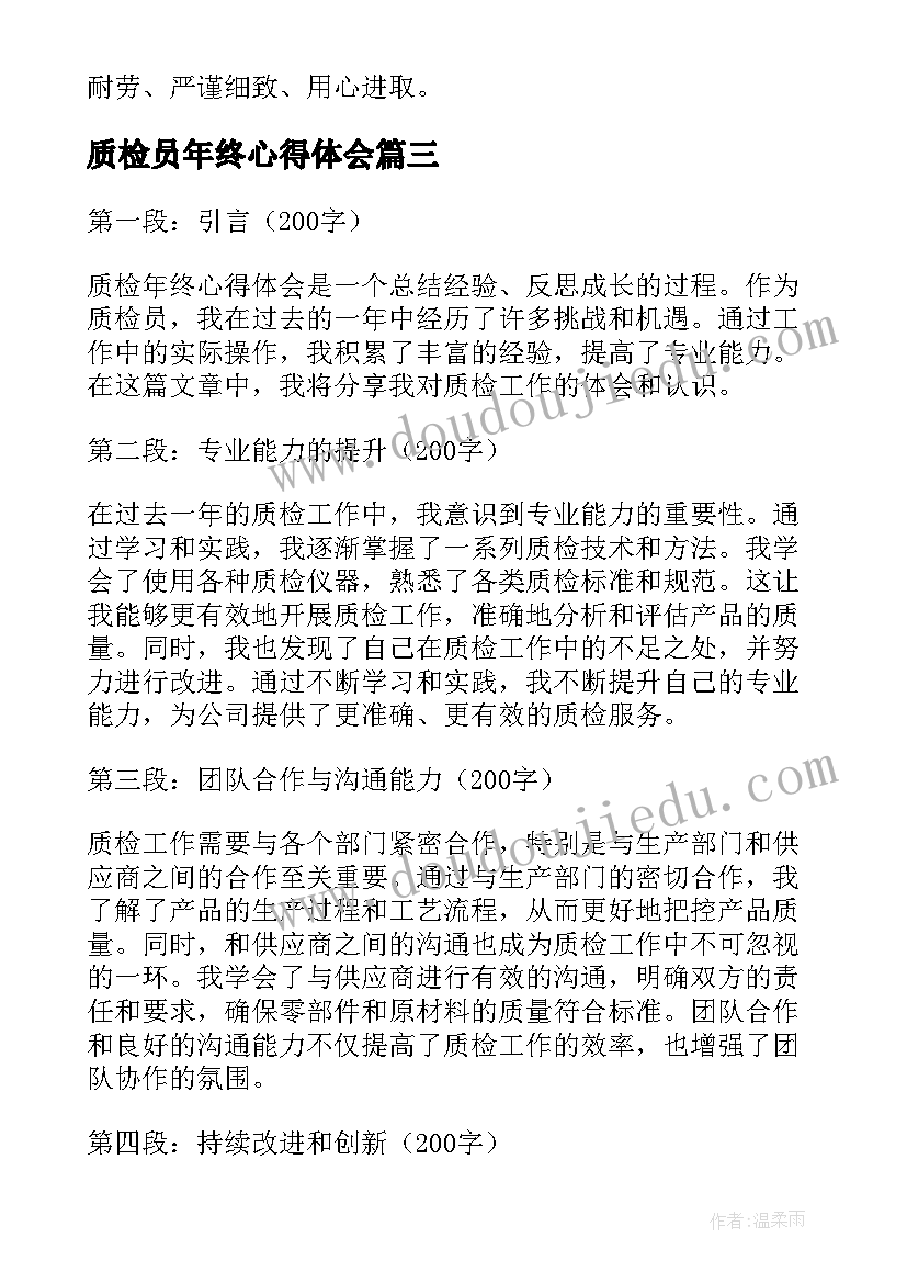 2023年质检员年终心得体会(优秀5篇)