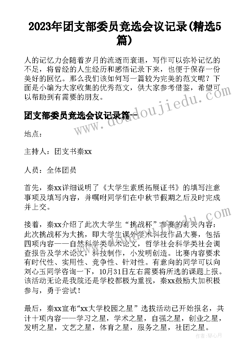 2023年团支部委员竞选会议记录(精选5篇)