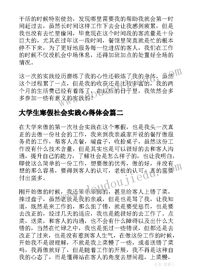 2023年大学生寒假社会实践心得体会(优质5篇)