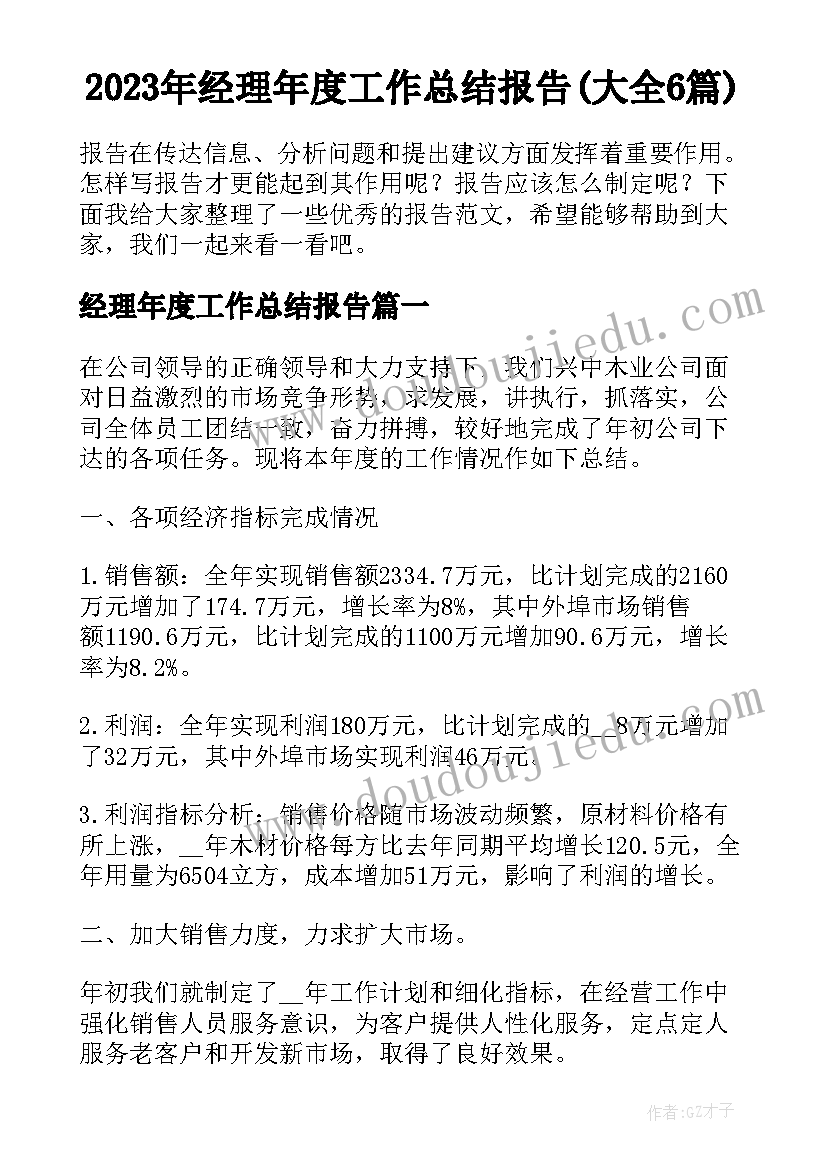 2023年经理年度工作总结报告(大全6篇)