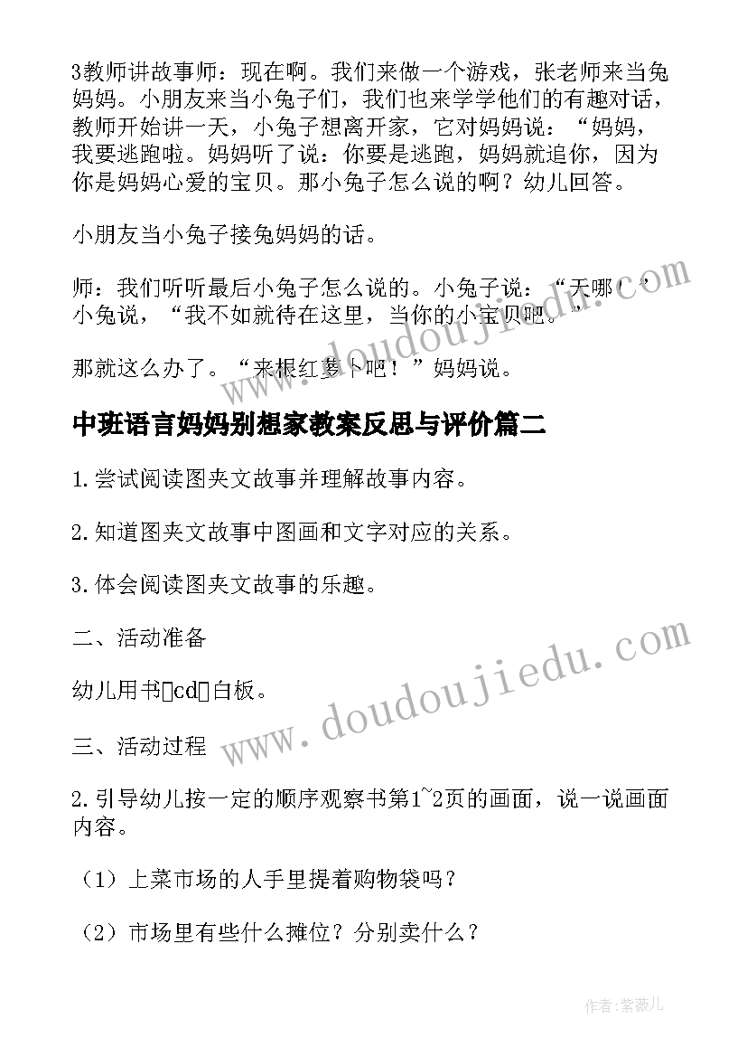 最新中班语言妈妈别想家教案反思与评价(优质5篇)