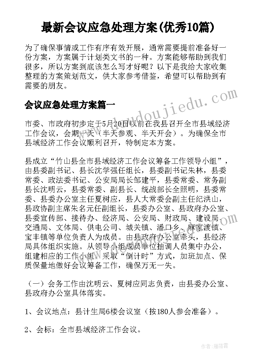 最新会议应急处理方案(优秀10篇)