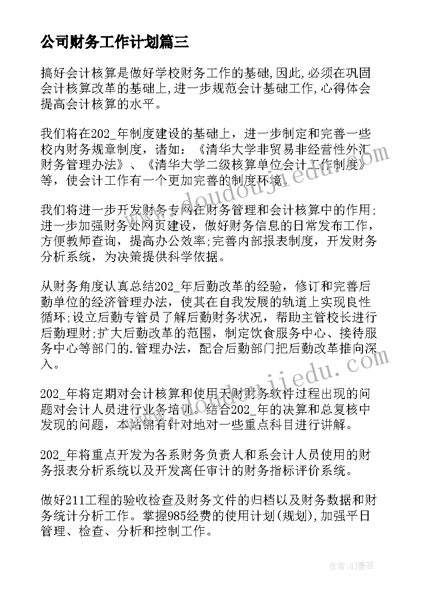 最新公司财务工作计划(优秀6篇)