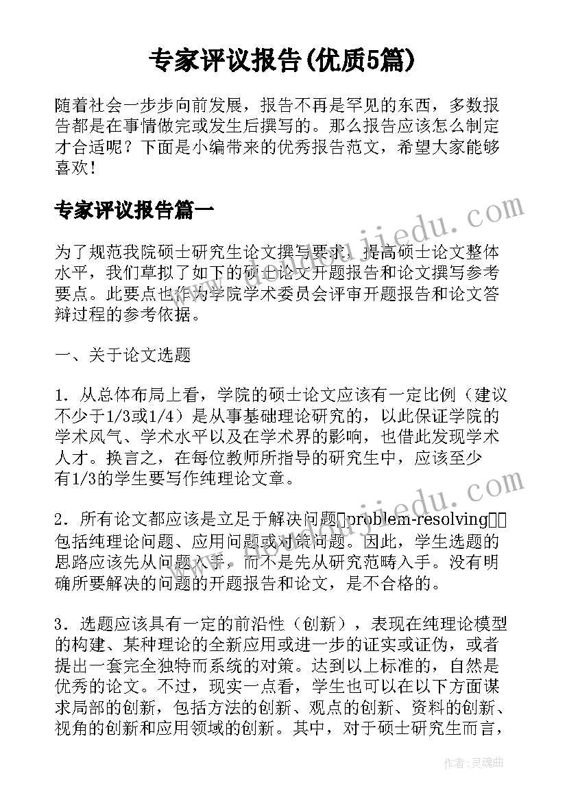 专家评议报告(优质5篇)