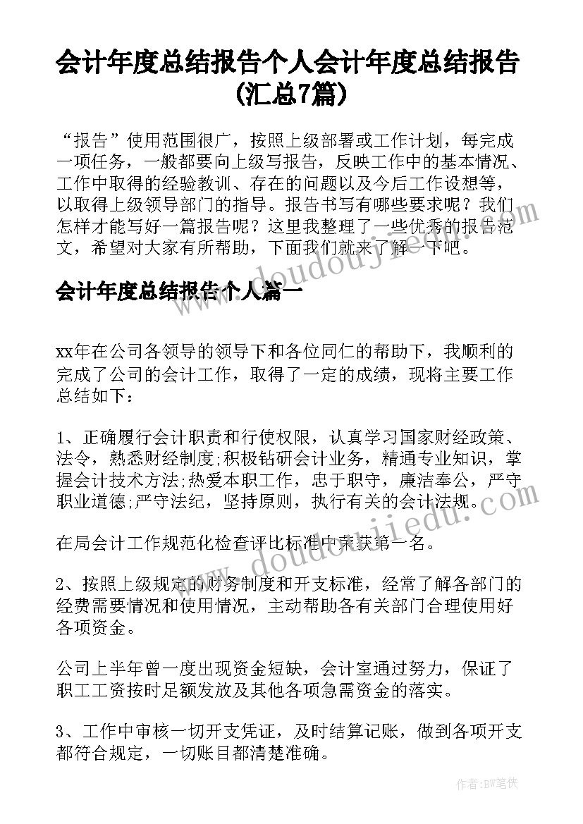 会计年度总结报告个人 会计年度总结报告(汇总7篇)