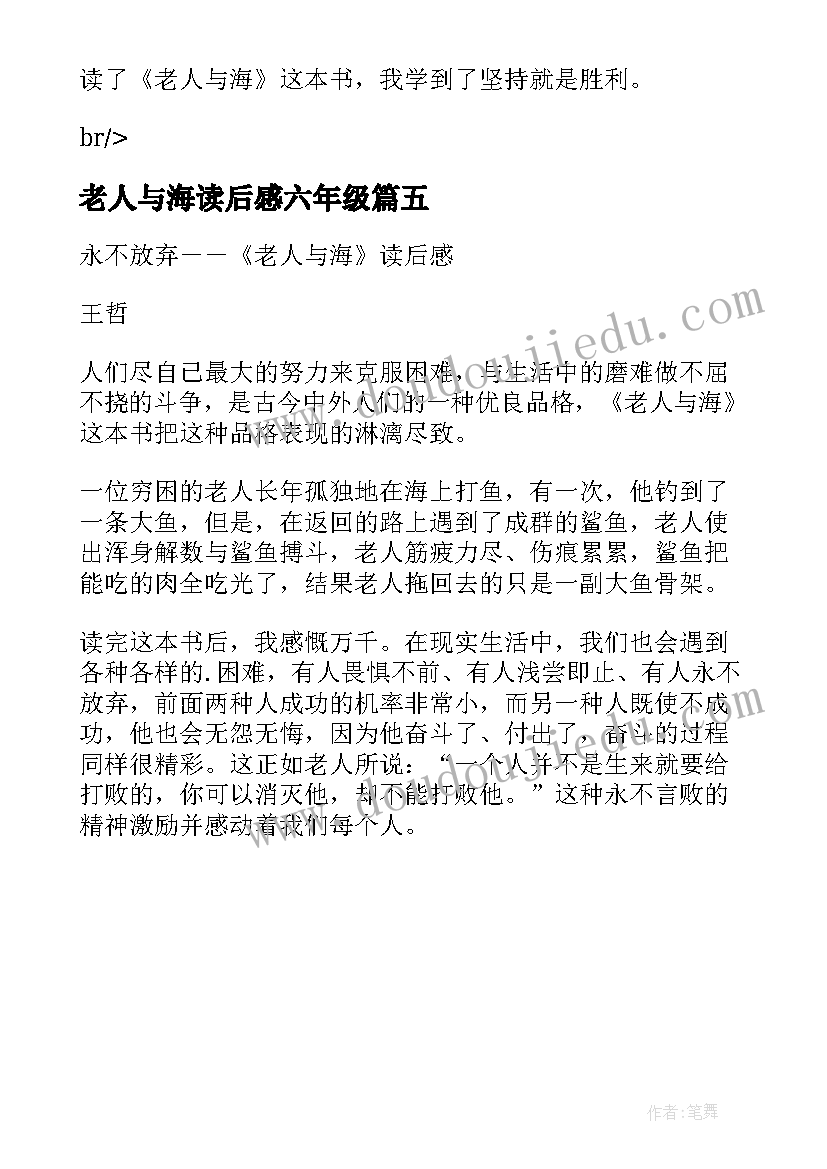 最新老人与海读后感六年级 六年级读后感老人与海(优秀5篇)