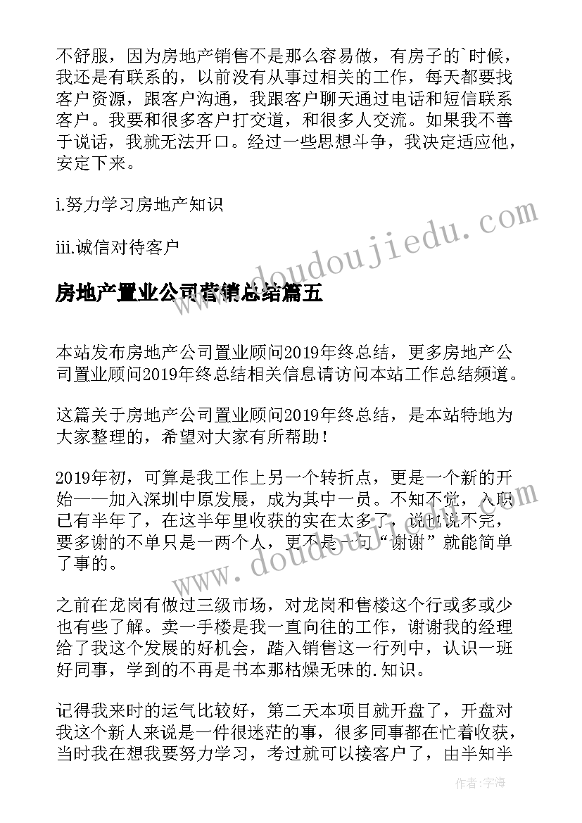 最新房地产置业公司营销总结(精选5篇)